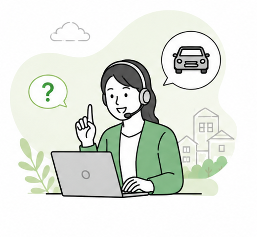 ヘッドセットを付けてご案内するCarZooスタッフのイラスト(承認済み参考画像より切り出し)